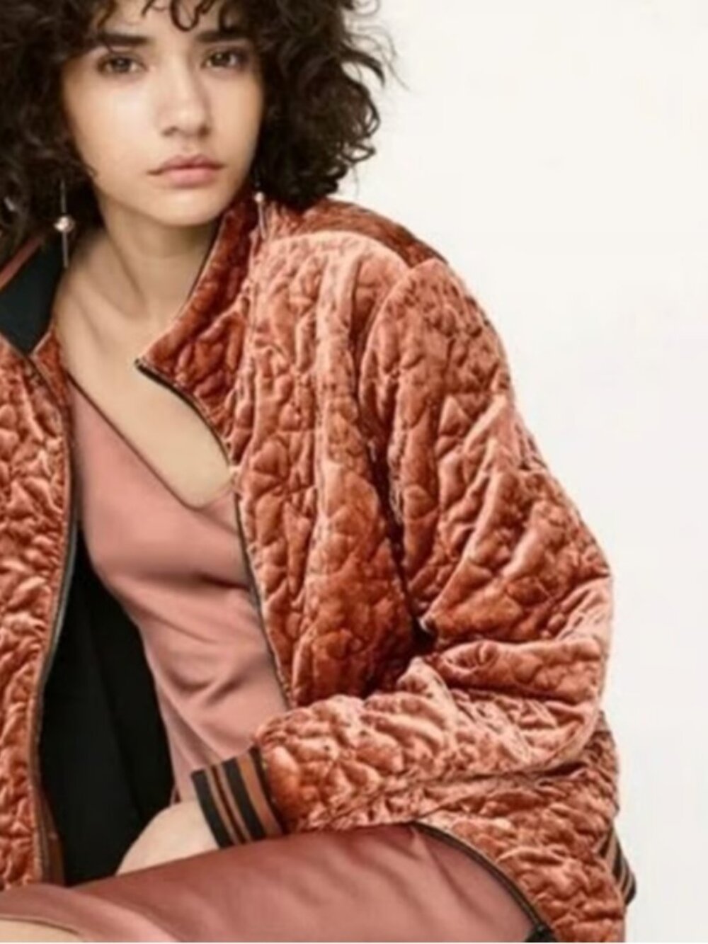 Like New! BERNARDO Quilted Velvet Bomber Jacket Rust Size XS